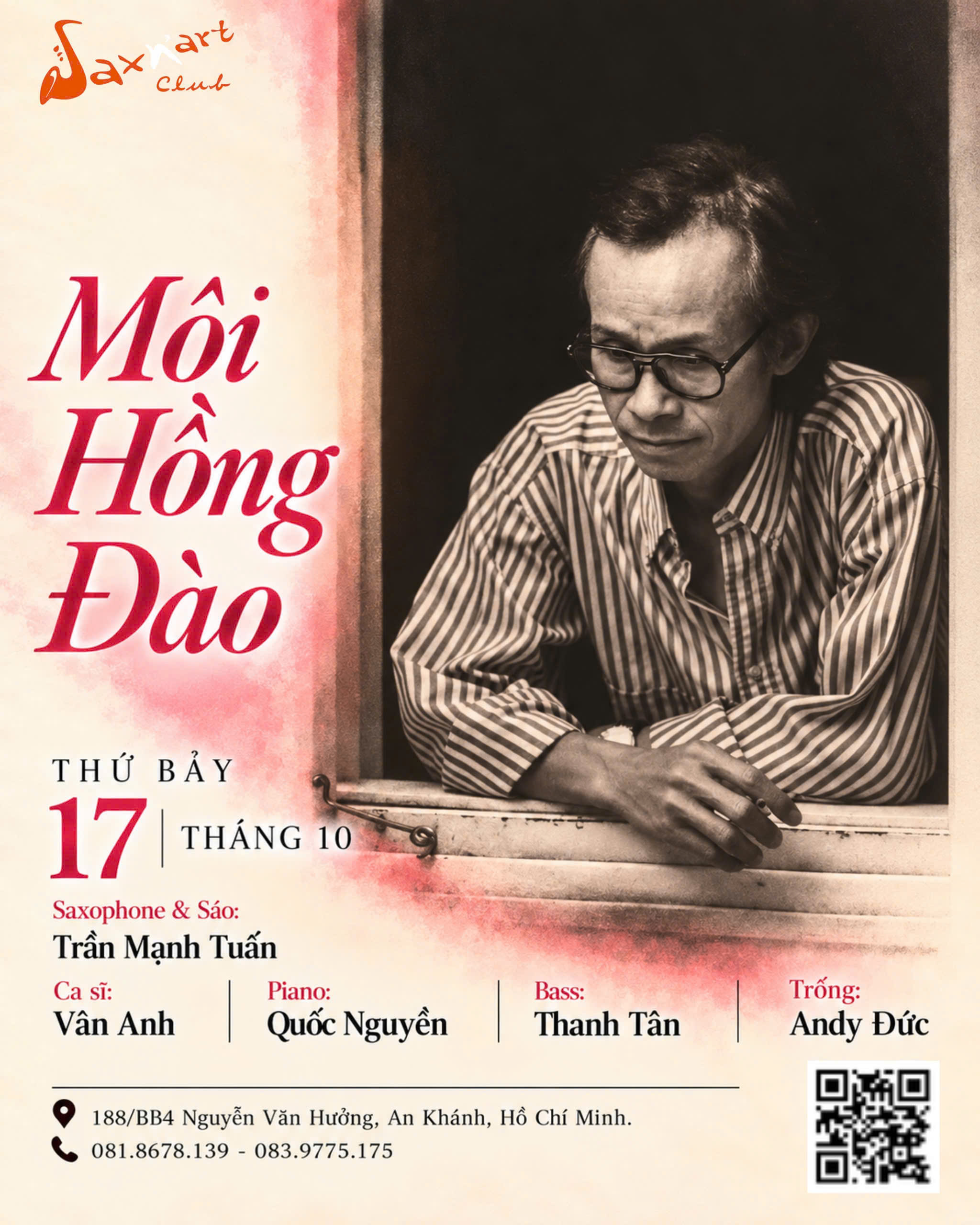 🌙 MÔI HỒNG ĐÀO | SAXN’ART CLUB  📅 Thứ Bảy, 17.10 | Showtime: 9:00 PM – 11:00 PM